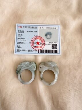 Certified Natural Jadeite Jade Dragon Rings Size 10.5